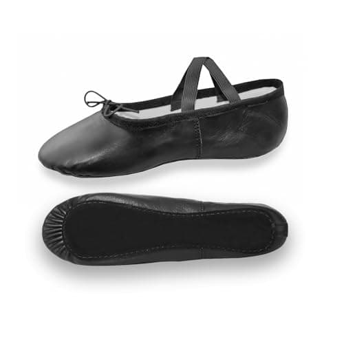 Ballet Dance Shoes - Full Flat Leather Sole Dancing Shoe Yoga Gymnastic Slippers for Girls - Kids Women & Adults Black — view 5