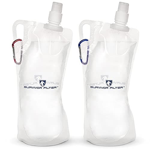 SURVIVOR FILTER 1L Clear Collapsible Water Bottle - Travel, Hiking, Foldable, BPA-Free - 2 x 33oz