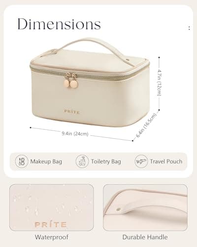 Prite Makeup Bag Toiletry Case for Women with Brush Holder, Beige, Standard — view 6