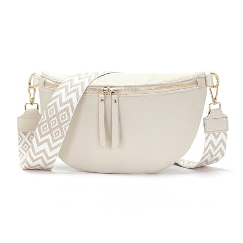 Vezluax 30x20cm Cross Body Bumbags for Ladies Large Bum Bag Stylish Waist Packs Women's Bumbag Fanny Pack for Women Belt Bag with Wide Strap White
