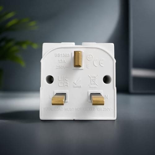 THE BELL 2 Way Adapter Plug UK 3 Pin Double Socket Wall Adapter, Compact 13A Plastic & Metal Multi Plug, 5 x 5cm Single Extension Cube For Home Travel Office, White, 1 Pack — view 2
