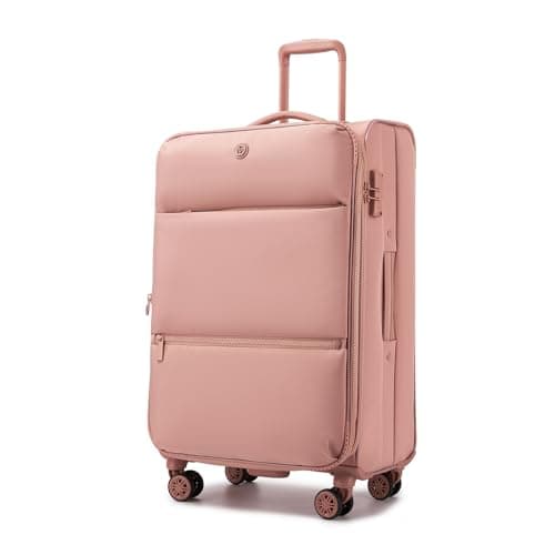 M Expandable 26" Medium Suitcase with 4 Spinner Wheels Lightweight Softside Hold Check in Luggage with TSA Lock, Pink