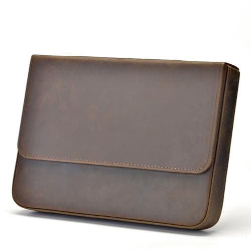 Lanxivi 12 Fountain Pen Case Genuine Leather Organizer, Crazy Horse Cowhide Leather Portable Pen Bag Pouch Drawer Style