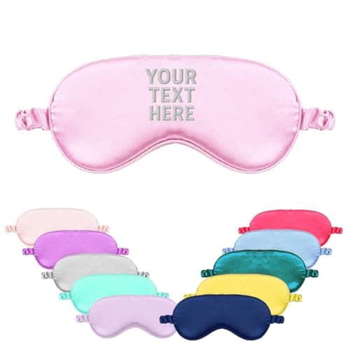 Personalised Embroidered Luxury Silk Eye Mask Soft Relax Travel Filled Blindfold (Pink Eye Mask)
