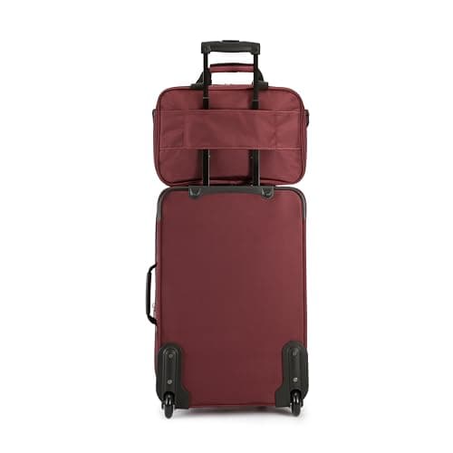 Amazon Basics 2-Piece Luggage Set, Expandable Cabin Suitcase (58 cm) and Tote Bag (25 cm), Soft Shell Suitcase with Wheels, Lightweight Polyester, Red, for Travel Work Weekend Breaks — view 6