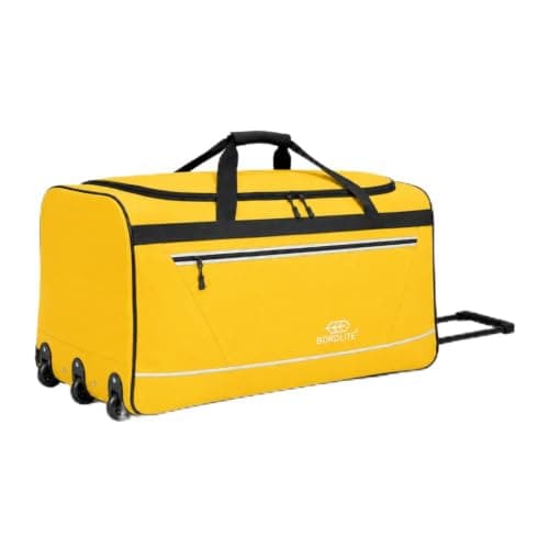 Bordlite 87L Large Travel Bag on Wheels – 27 Inch Water-Resistant Tarp Holdall with 3 Smooth Wheels, Pull Handle & Quick-Access Pocket – Holiday and Storage Luggage, 69x38x33cm, Yellow