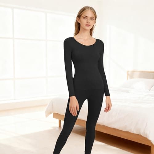 Paodduk Thermal Underwear for Women Soft Seamless Elastic Clothing Black — view 3