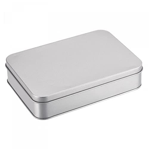 sourcing map Metal Tin Box, 6.3" x 4.33" x 1.38" Rectangular Empty Tinplate Containers with Lids, Silver Tone, for Home Organizer, Candles, Gifts, Car Keys, Crafts Storage