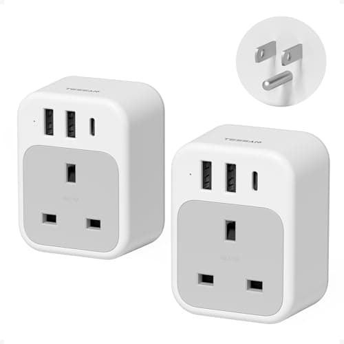 TESSAN UK to US Plug Adaptor 2 Pack, Type B USA Travel Adapter with USB C