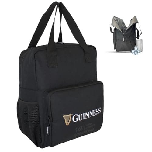 Guinness Cooler Bag 16L – Insulated Thermal Lunch Tote for Picnic, BBQ, Camping & Travel | Soft-Sided Ice Bag with Padded Handles | Black Travel Cooler for Men & Adults | Official Guinness Branding
