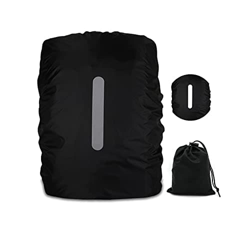 Waterproof Backpack Cover with Reflective, 15L-25L Rucksack Rain Cover with Storage bag, Rainproof Rucksack Cover for Hiking Camping Traveling Cycling (Black, S)