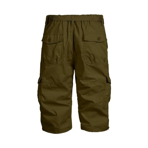 3/4 Trousers Men's Cargo Shorts Work Shorts Men's Bermuda Shorts Multi Pockets Summer Shorts Polyester Cotton Work Trousers Elastic Waistband Outdoor Leisure Shorts for Hiking Running Cycling, yellow — view 6