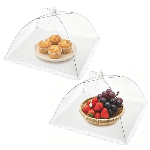 2 Pack Pop Up Mesh Food Covers, Collapsible Food Cover Dome with Plate Umbrella Fly Net, Reusable Food Tents for Outdoors, Screen Tents, Parties, Picnics & BBQs