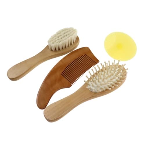 STOBAZA Bath Brush Set with Soft-bristle Wool and Beech Handle, Gentle Cradle Cap Brush for Babies, Safe for Sensitive Skin, for Travel and Outdoor Use