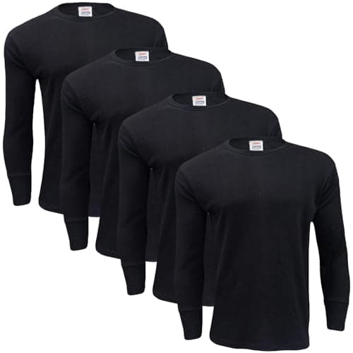 Gaffer 4 Pack Mens Thermal Top Set Long Sleeve T-Shirts Warm Baselayer Inner Underwear Vest Winter Ski Wear for Outdoor Work, Travel, and Cold Weather Black 4 Pack Long Sleeve Top M