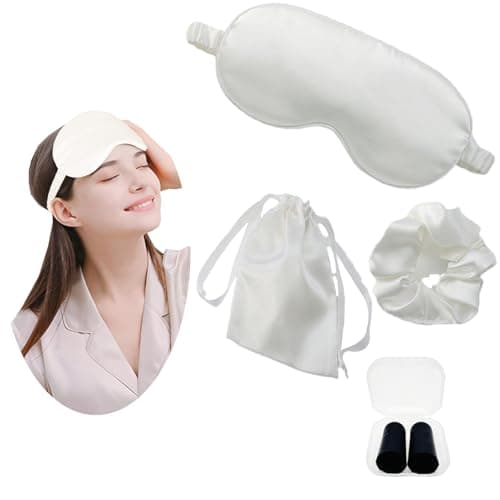 JK Home Silk Eye Mask Travel Set with Pouch Earplug and Hair Scrunchies