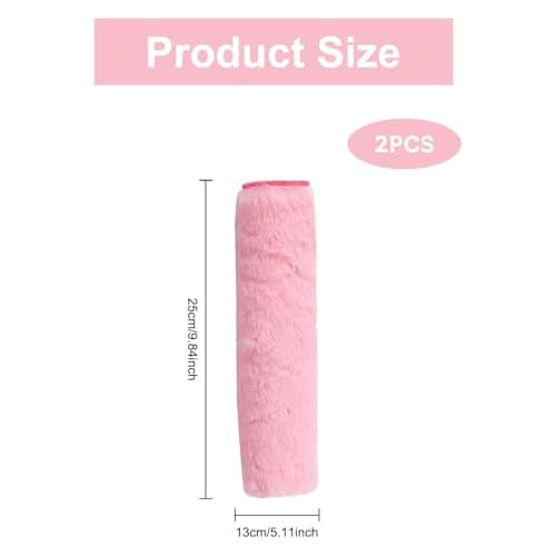 Hopzab 2 Pcs Faux Fur Seat Belt Covers, Soft Plush Shoulder Pads, Universal Car Strap Protector, Comfort Cushion for Shoulder and Neck, Warm Accessory for Girls, Daily Driving Travel Use, Pink — view 2