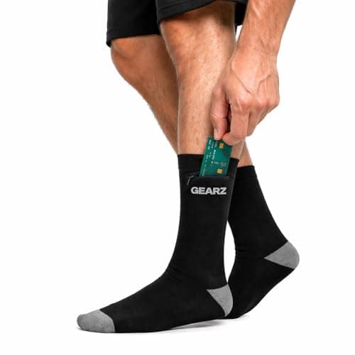 GEARZ - Men's Anti-Pickpocket Travel Socks 2 Hidden Zip Pockets size 39-42