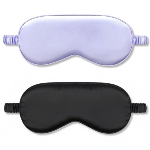 IEKEODI 2 Pack Silk Sleep Masks, Light Blocking Eye Masks, Black & Purple