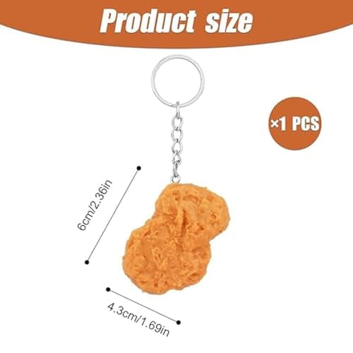 ASREJUR Realistic Chicken Nugget Keyring,Chickens Nuggets Gifts,Funny Gifts Chickens Nugget Keyring Chain,Cute Fried Chicken Nuggets,for Suitcases Handbag Purse Keys Accessories Festival Christmas — view 2