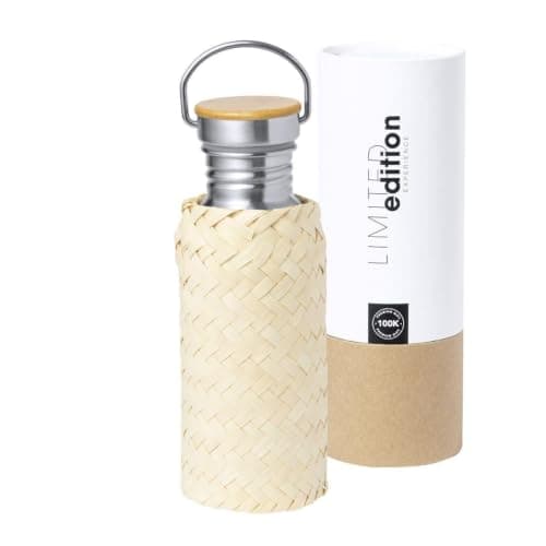 Personalised 600ml Stainless Steel Water Bottle with Bamboo Base & Straw Pouch - Limited Edition Eco-Friendly Custom Engraved Bottle with Carry Handle — view 4