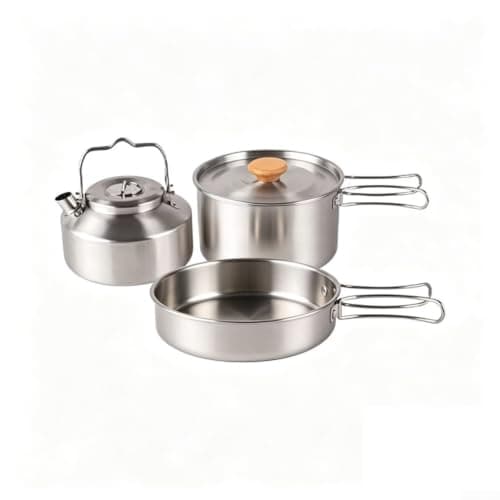 Stainless Steel Camping Cookware Set 3-Piece Non-Stick Outdoor Nesting Pot Pan Kettle Set Stainless Steel Camping Cookware Kit 3pcs Non-Stick Frying Pan Compact Stainless Steel Pot Set 16x16x23cm — view 5