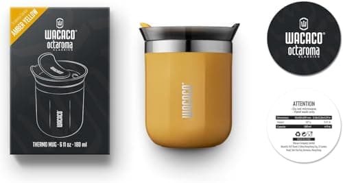 WACACO Octaroma Classico Vacuum Insulated Coffee Mug, Double-Wall Stainless Steel Travel Tumbler with Drinking Lid, 6 fl oz (180ml), Yellow — view 6