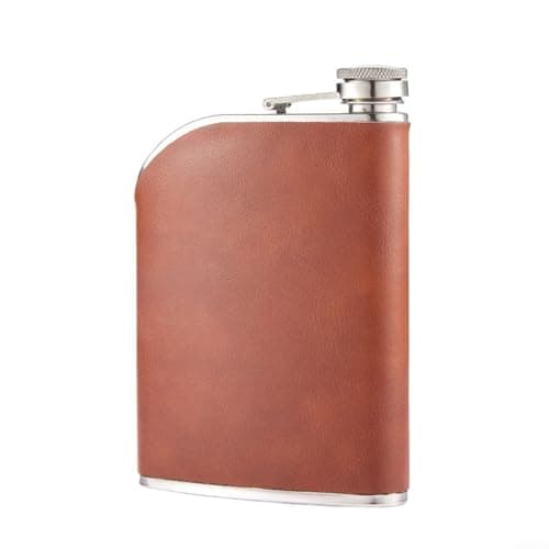 HomeVortex 8 Oz Hip Flask, 240ml Stainless Steel Liquor Bottle with Faux Leather Wrap, Leak-Proof Portable Whiskey Flasks for Men Camping Hiking Travel Outdoor(Black) — view 3