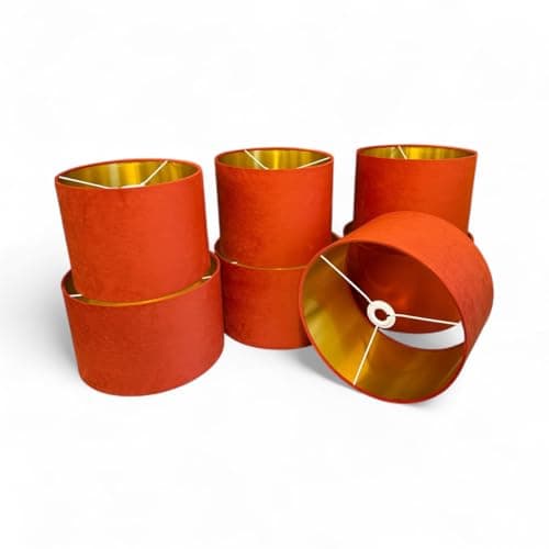 Plush Velvet Lampshade for Ceiling Shade, Table, Floor Lampshade with Brushed Gold Lining Handmade in The UK. (Orange, Diameter 30 x 20cm Height) — view 3