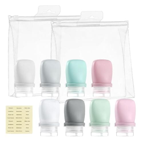 Mulaibdin 8 Pcs Travel Bottles for Toiletries, Silicone Travel Containers 30ml with Labels, Leakproof Toiletry Bottles Refillable for Liquids, Small Mini Squeeze Bottle Travel for Shampoo,Lotion,Cream