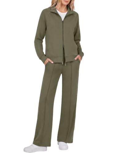 Casly Lamiit 2 Piece Tracksuits for Women Zip Up Lounge Travel Sets, Olive
