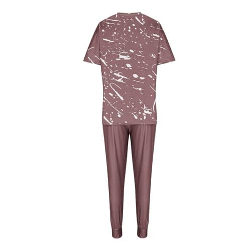 Womens 2 Piece Travel Outfit Gym Tracksuit Set Summer Lounge Outfit Set Sweatsuits Printed Short Sleeve Tops High Waist Wide Leg Drawstring Joggers Pocket Sweatpant Casual Loose Holiday Dailywear 6-16 — view 4