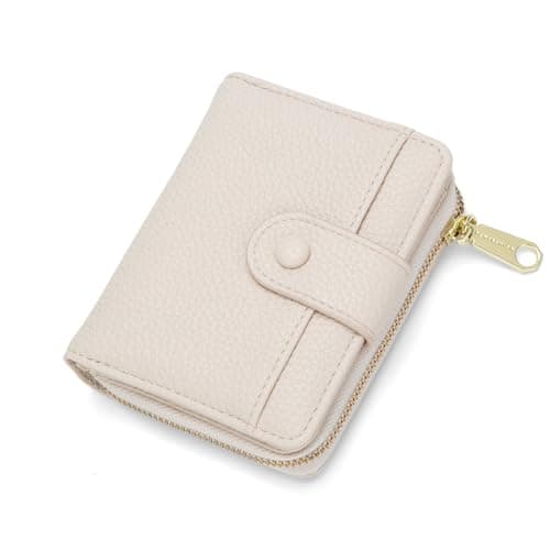 CHAOFANXI Small Purses for Women, Card Holder Ladies Wallets, Bifold Leather Card Wallet Organizer, RFID Blocking Wallet for Women with Zipper Coin Pocket with Multiple Card Slots, White