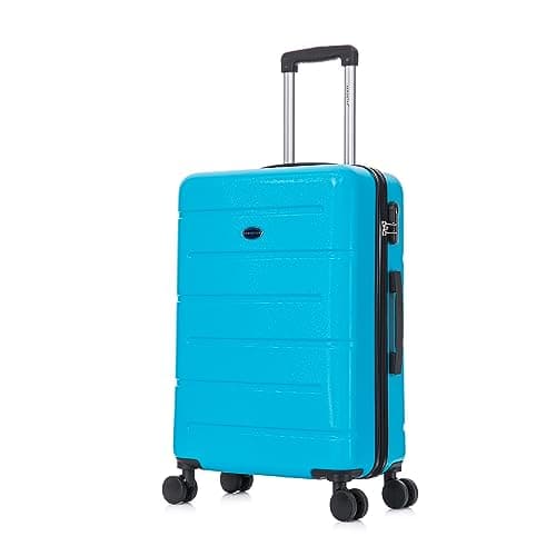 Aerostar 24" Medium Suitcase Super Lightweight 4 Wheel Dual Spinner with Integrated Combination Lock, ABS Hard Shell Check in Luggage for 15 to 20kg (Blue, 75 Litre)