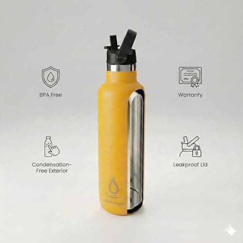 Mondello Insulated Stainless Steel Water Bottle with Straw & Strap (Yellow, 750ml) – Double Wall Vacuum Flask, Leakproof BPA-Free Drinks Bottle for Hot & Cold — view 4