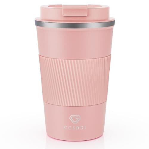 CS COSDDI Travel Mugs, Insulated Coffee Cup with Leakproof Lid - Reusable Coffee Cups Travel - Car Coffee Cup - Stainless Steel Coffee Mug for Hot and Cold Water and Tea, 380ml
