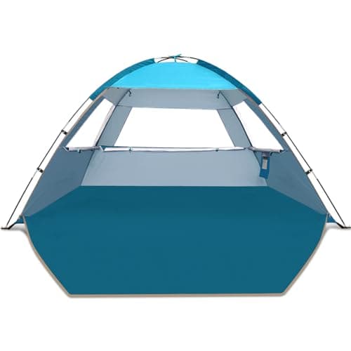 COMMOUDS Beach Tent for 3-4 Person, UPF 50+ Beach Shelter, Lightweight & Easy Set Up and Carry Family Sun Shade Tent Event Shelter for Camping, Fishing, Picnic, Outdoor