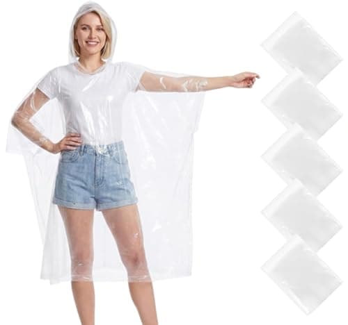 GUKOY 5 PCS Disposable Rain Ponchos for Adults Men/Women Emergency Rain Coat with Drawstring Hood, Family Home Survival Kits for Camping, Hiking, Outdoor