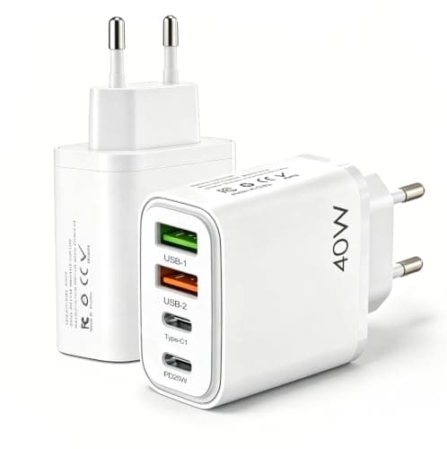 EU Travel Charger, 40W Europe Plug adapter,2Pack European travel charger