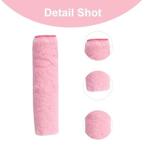 Hopzab 2 Pcs Faux Fur Seat Belt Covers, Soft Plush Shoulder Pads, Universal Car Strap Protector, Comfort Cushion for Shoulder and Neck, Warm Accessory for Girls, Daily Driving Travel Use, Pink — view 3