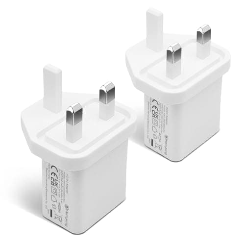 2PCS UKCA 5V 1A USB Wall Pulg 3-Pin Portable Charger Universal Travel Adapter for USB Light, Phone, Tablet, Speaker, Smart Watch, Earbud, Fan, Razor, etc
