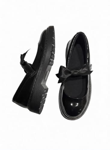 Girls Black Mary Jane School Shoes with Bow On Strap - Comfortable Anti-Slip Back to School Uniform Shoes, 6 UK — view 3
