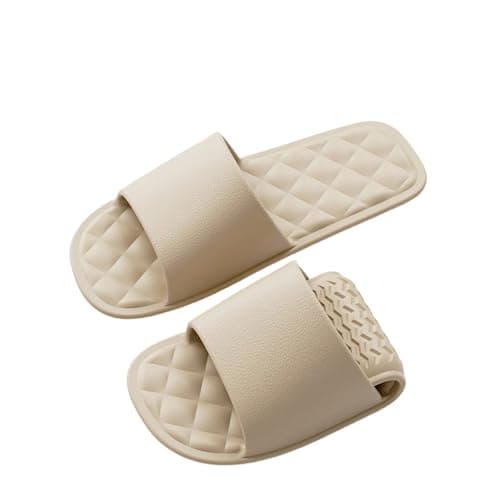 Women Travel Slippers Summer Fashion Slip On Shower Sandals Portable Casual Flip Flops for Indoor Outdoor (Beige, 5)