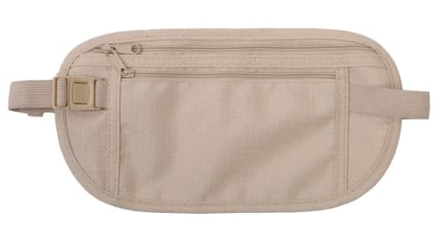 yuandnn Money Belt, Passport Holder Secure Hidden Travel Wallet with RFID Blocking, Adjustable Undercover Fanny Pack with 2 Pockets for Men Women (Khaki)
