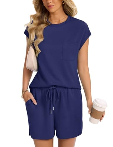 Rapbin Womens Co ord Sets Summer Tops Shorts with Pockets and Drawstring — view 3