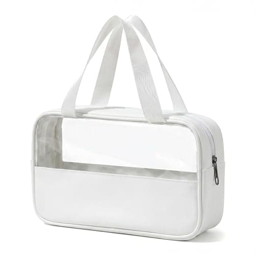 Clear Makeup Bag Travel Toiletries Bag, Toiletry Bags for Women, Waterproof Emergency Kit Bag for Girls, Portable Make up Wash Pouch for Travel Holiday Essentials Accessories (White)