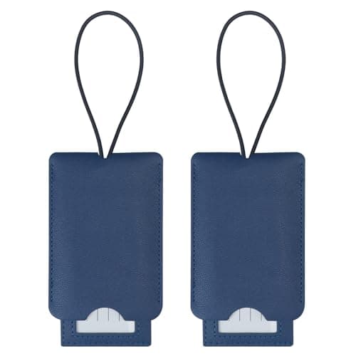 Gloppie 2 Pack PU Leather Luggage Tags for Suitcases Personalised Travel ID Name Card Tags with Privacy Cover Dark Blue