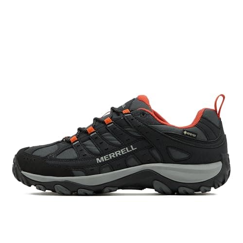 Merrell Men's Accentor Sport 4 Gore-TEX Walking Shoe, Waterproof, Suede and Mesh Upper, EVA Midsole, Rubber Outsole (Black/Red, UK Footwear Size System, Adult, Men, Numeric, Medium, 9)