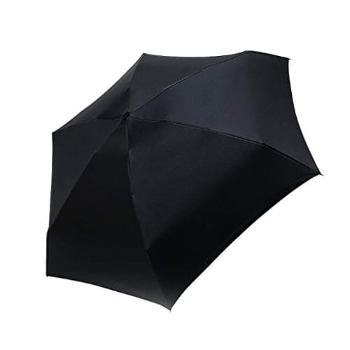 Xianbao Small Mini Portable 5-Folding Slim Pocket Flat Umbrella, Travel Mini Umbrella, Sun Rain - Compact Portable Lightweight Small and Compact for Pocket (Black) — view 2