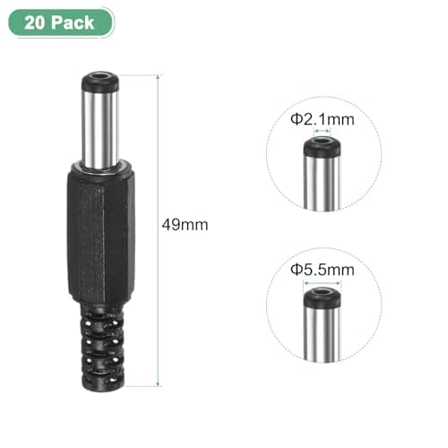 M METERXITY 20-Pack DC Male Connectors, 5.5x2.1mm Pure Copper Core Barrel Connector Plug for Laptop/CCTV Security Cameras/Lighting Power Connector DC Adapter Solder Plug Power Replacement — view 3